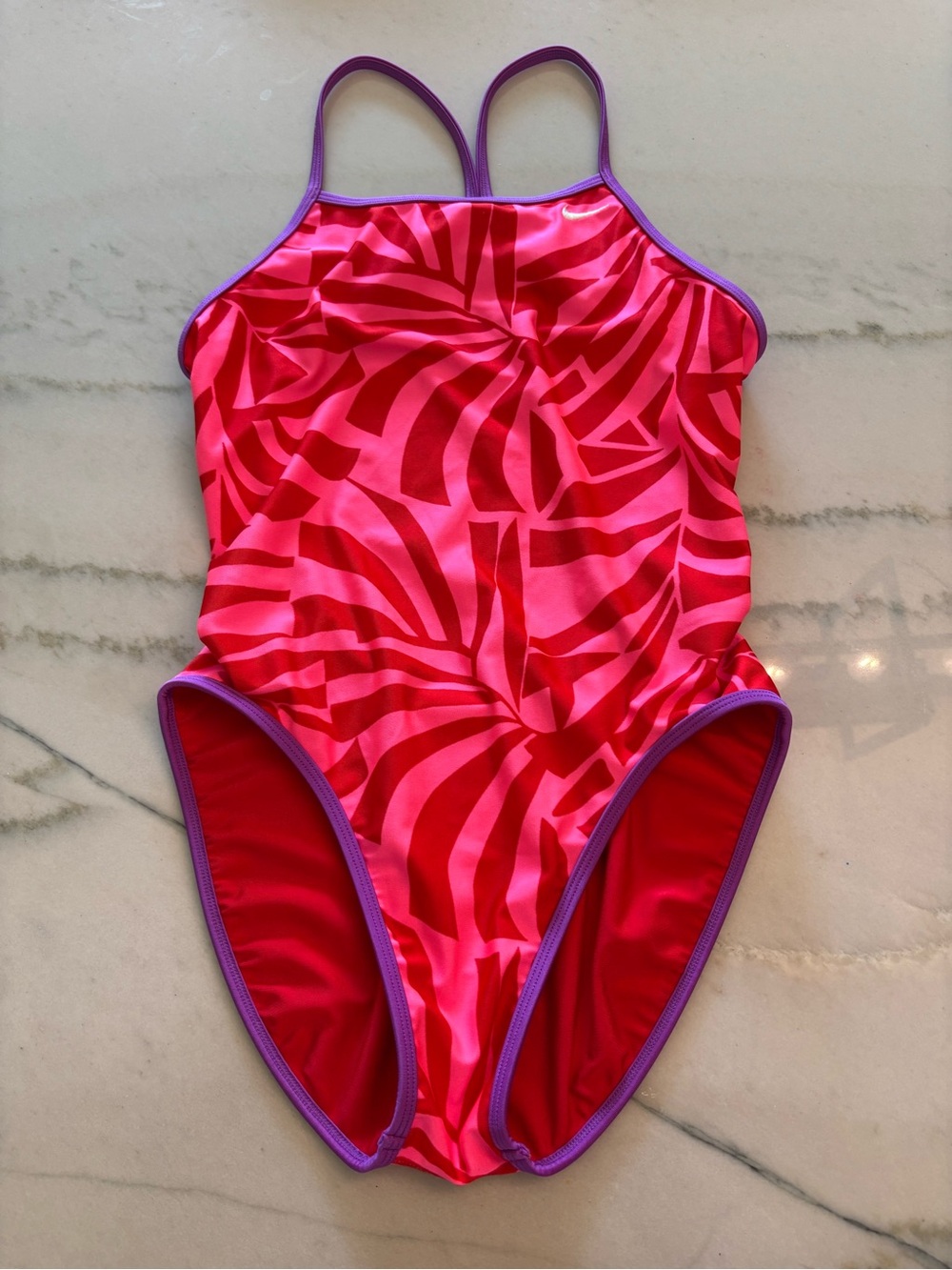 Nike Vibrant Hot Pink/Purple Geometric Womens One Piece Open Back Swim